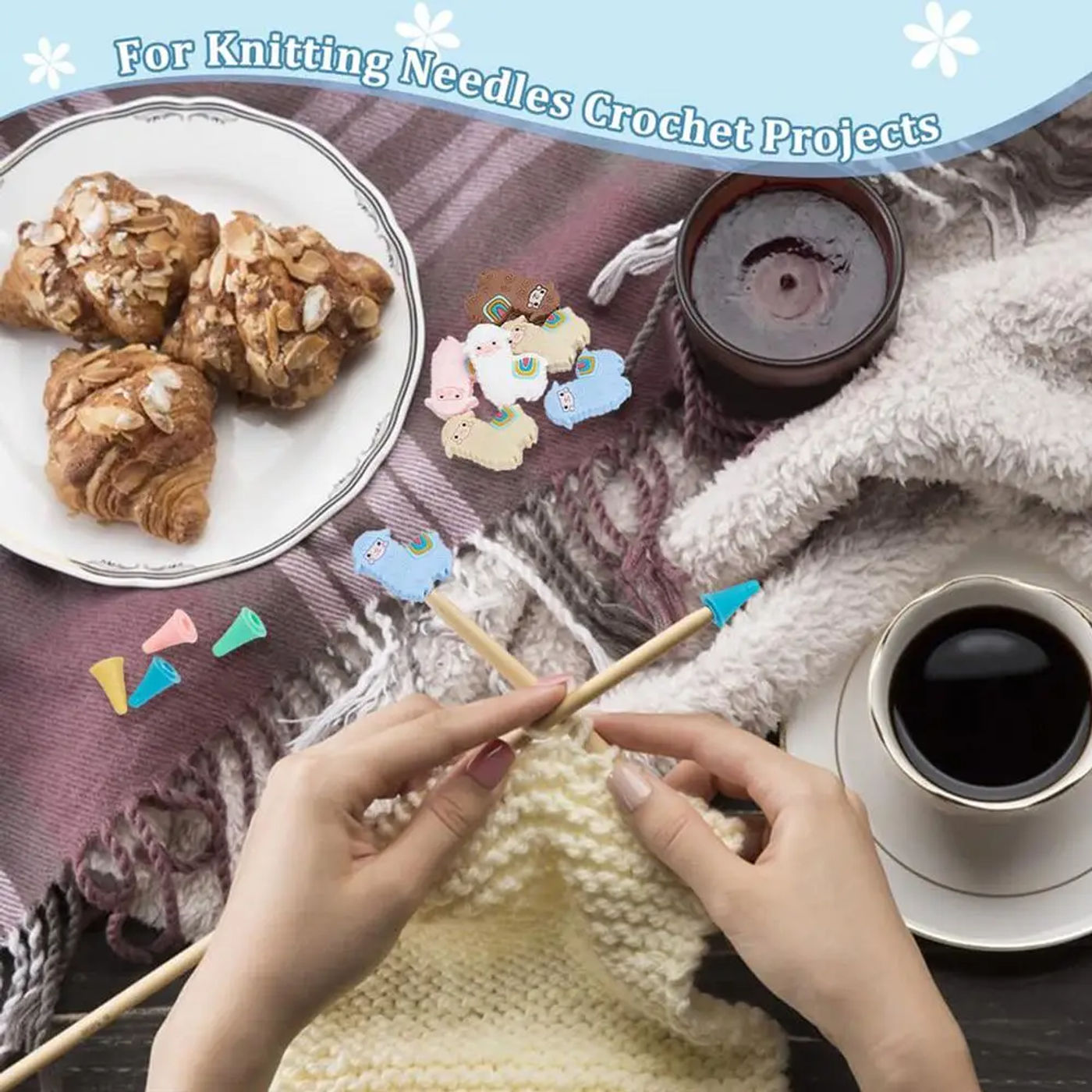 Description Picture 4 of item10 Pcs Alpaca Shape Knitting Needle Stoppers, 30 Pcs Knitting Needle Point Protectors Silicone Stitchs Stoppers Knitting