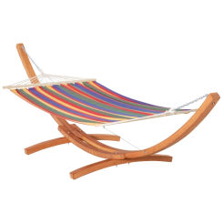 13 FT Outdoor Hammock with Stand, Single Bed, Arch Wooden Hammock with Straps and Hooks, Multi-color Stripe