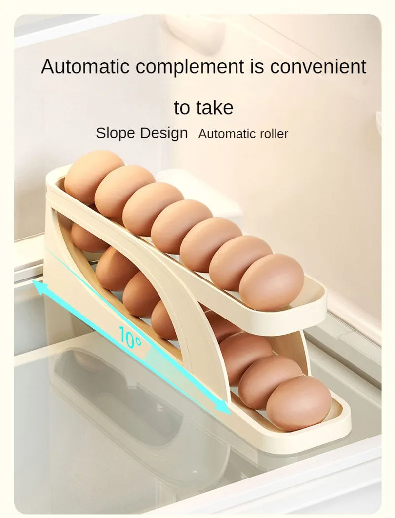 Description Picture 6 of itemAutomatic Scrolling Egg Rack Holder Storage Box Egg Basket Container Organizer Rolldown Refrigerator Egg Dispenser For Kitchen