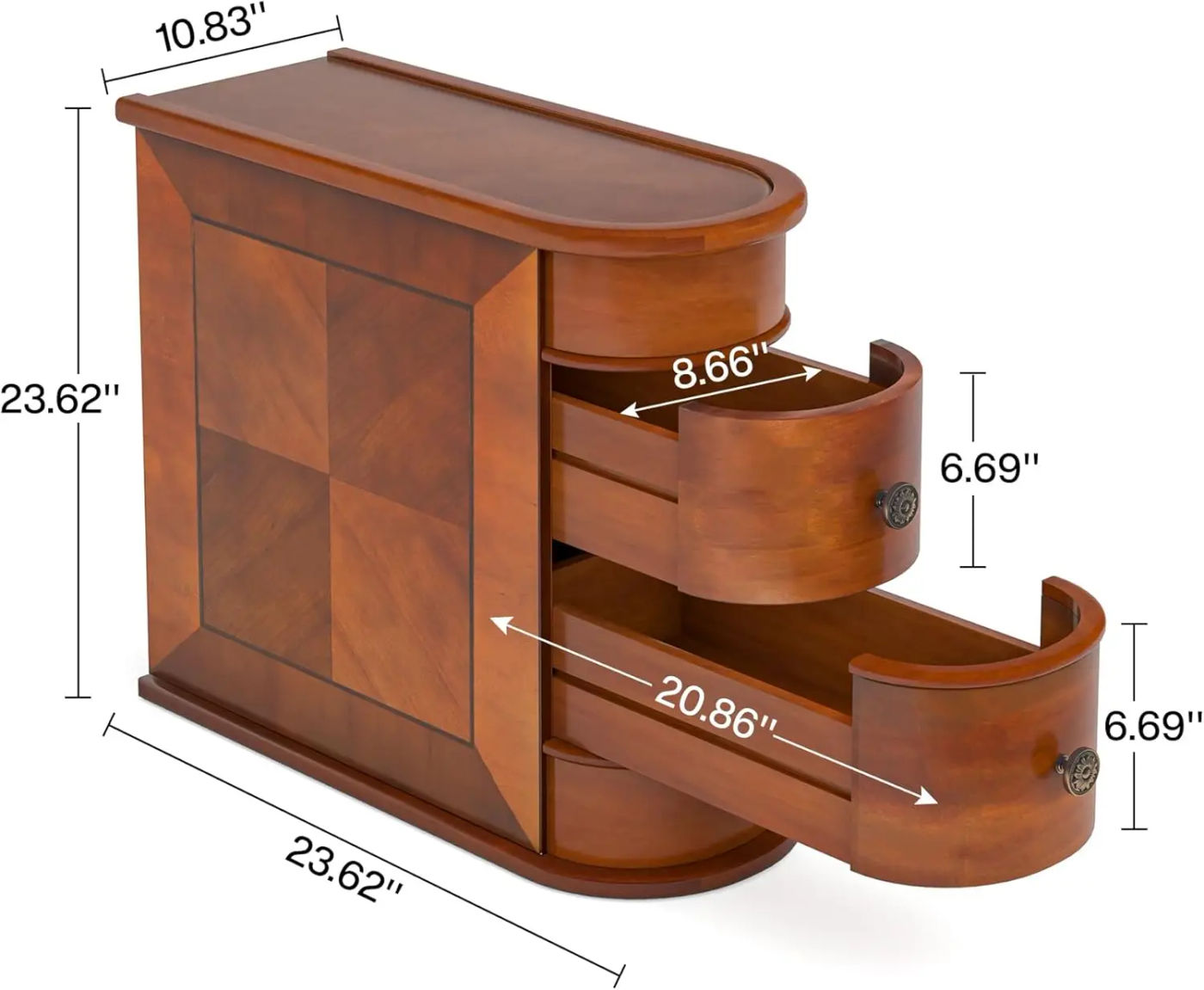 Description Picture 3 of itemTribesigns Wood End Table Set of 2, Narrow Solid Side Table 2-Drawer Slim Chair Side Table, No Assembly Required, Finished Back,