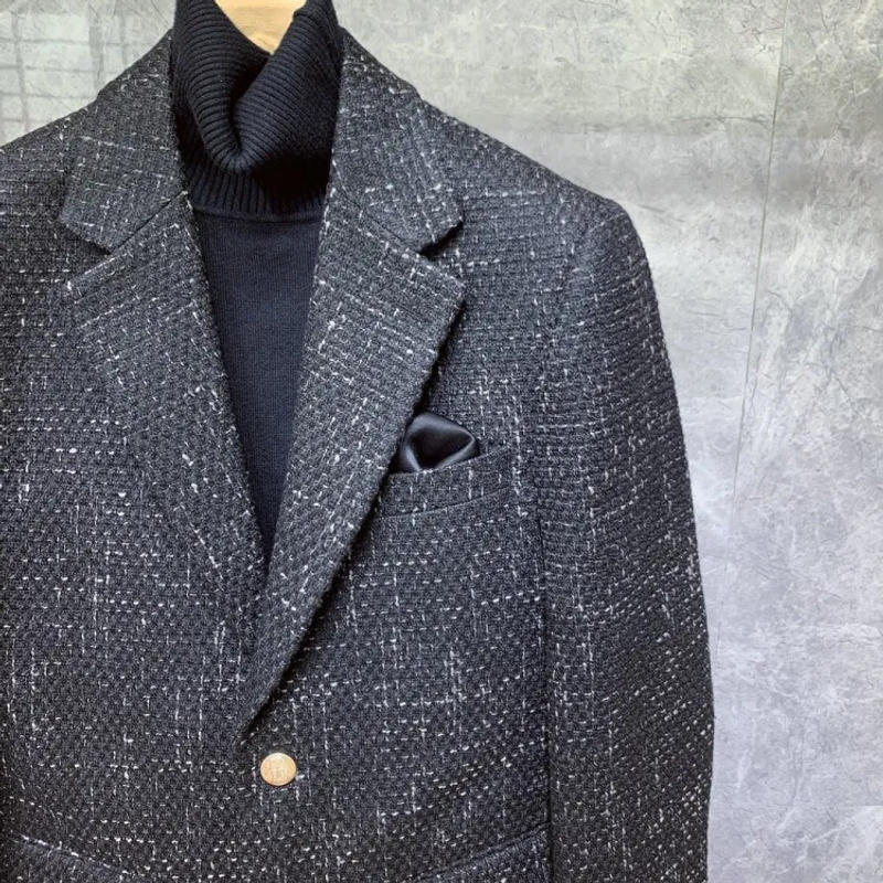 Description Picture 4 of itemBritish Style Men Business Work Blazer Slim Fit Single Breasted Tweed Jacket Autumn Thick Suit Coat Vintage Office Blazer Tops