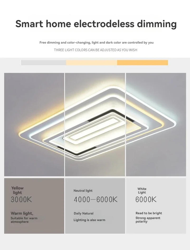 Description Picture 6 of itemModern LED Ceiling Lamp 48/98/128W Square LED Panel Ceiling Light for Bedroom Living Room Kitchen Indoor Lighting Fixture