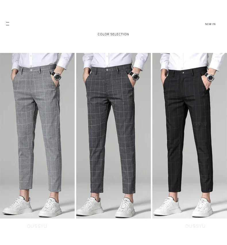 Description Picture 3 of itemHigh Quality Plaid Stripe Ankle Length Pants Men Business Length Pant Straight Korea Grey Black Suit Formal Trousers Male Z294
