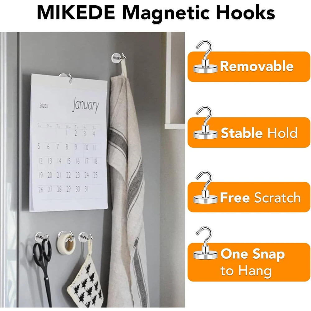 Description Picture 3 of itemKey Holder Home Decoration 5pcs/10pcs Super Strong Neodymium Magnetic Hook Ring Metal Magnet with Curved Hook Hanger for Fridge