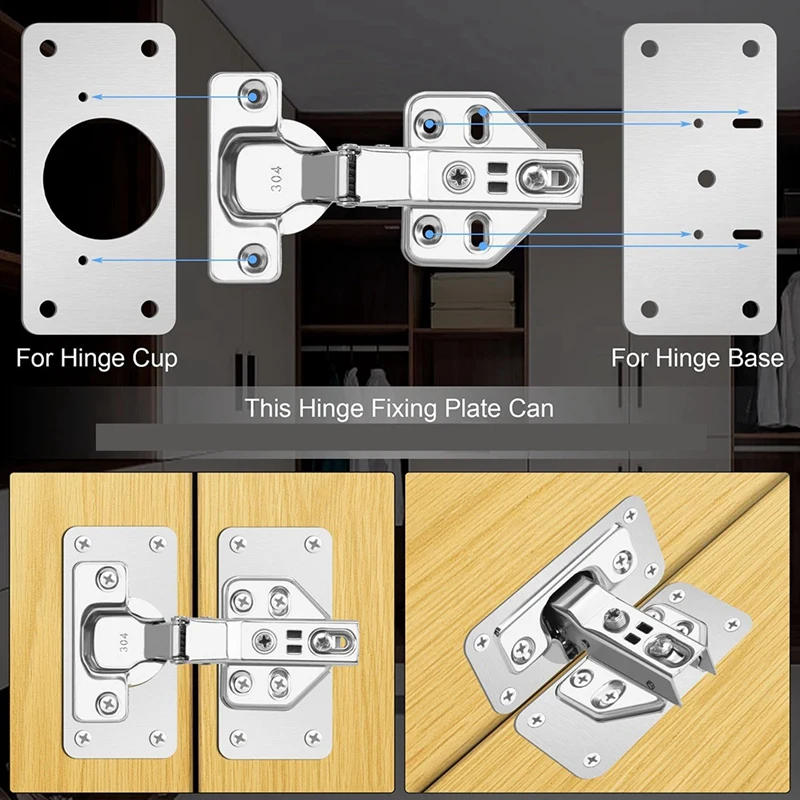 Description Picture 5 of item12-Pack Hinge Repair Kit Cabinet Door Hinge Repair Plate Silver Hinge Fixing Plate For Kitchen Cupboard Door Locker Cabinet