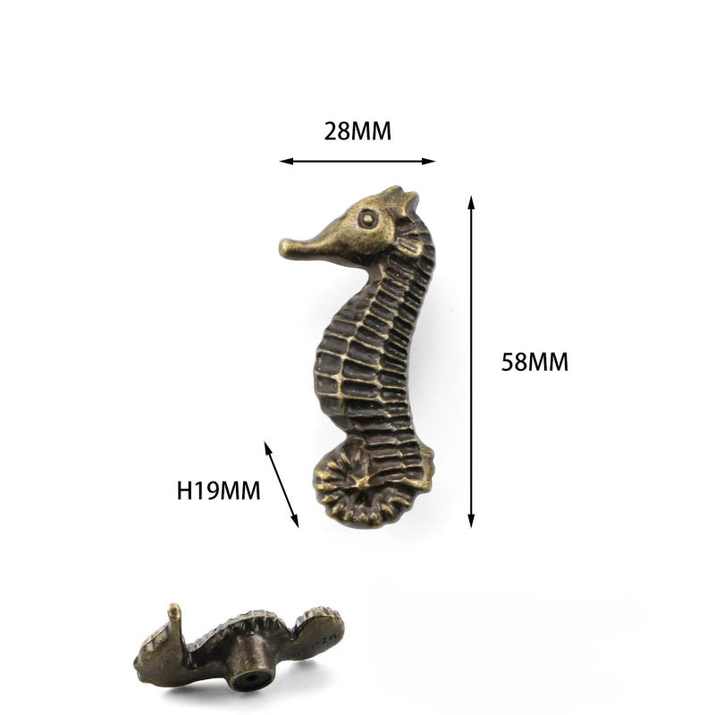 Description Picture 2 of itemSeahorse Antique Brass Drawer Knob and Pull Nautical Animal Kitchen Knobs Woodland Dresser Wardrobe Pulls 10Pcs/set