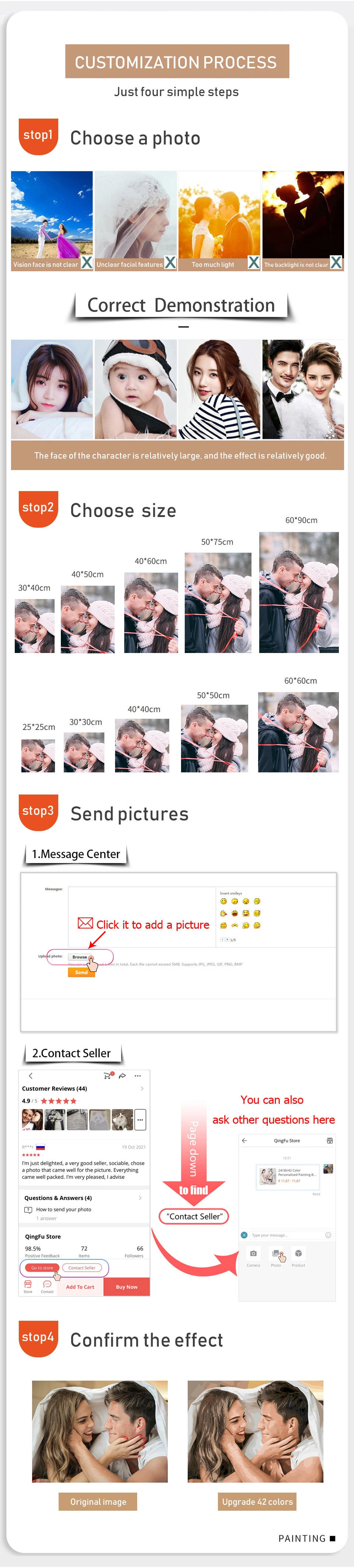 Description Picture 5 of itemPaint By Numbers Photo Custom DIY Oil Kits Drawing Canvas Christmas Wedding Gift Paint Coloring By Numbers