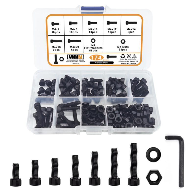 Description Picture 2 of itemBlack Cup Head Hexagon Bolt, M4 X 4/8/10/12/14/16/20mm Hexagon Head Screw Washer, Nut Set, Allen Sleeve Drive -174 Pieces