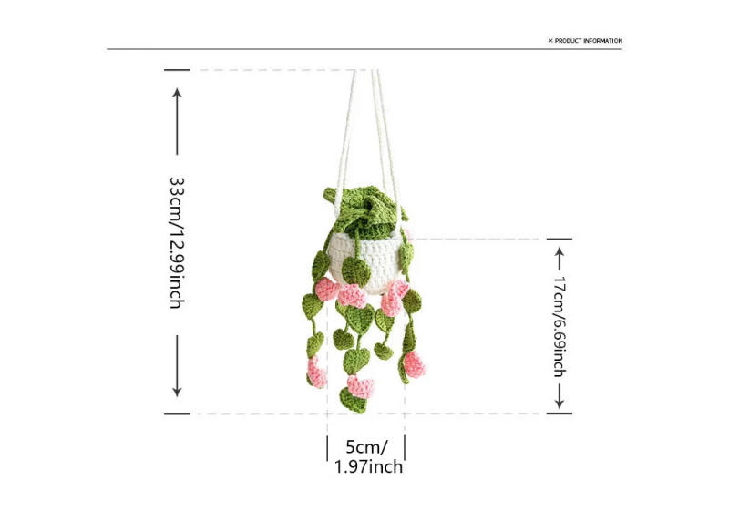 Description Picture 3 of itemCrochet Plants Vine Hanging Basket,Artificial Flowers,Handmade Gift For Her,Room Home Wall Decor,Car Mirror Ornament Accessories