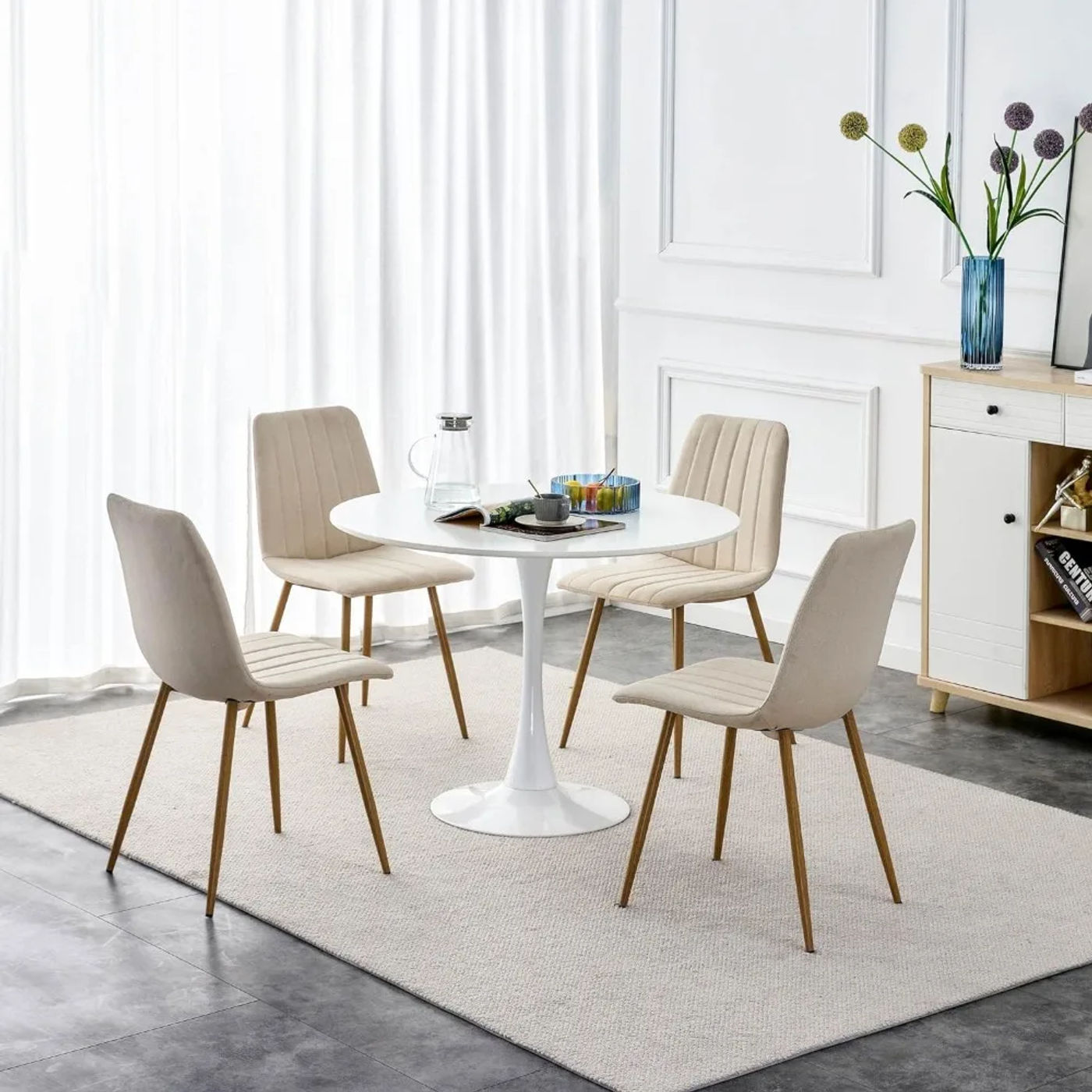 Description Picture 4 of itemDining Chair Set of 4, Modern Dining Chairs with Cushion Seat Back + Wood Color Metal Legs, Upholstered Chair, Dining Chair Set