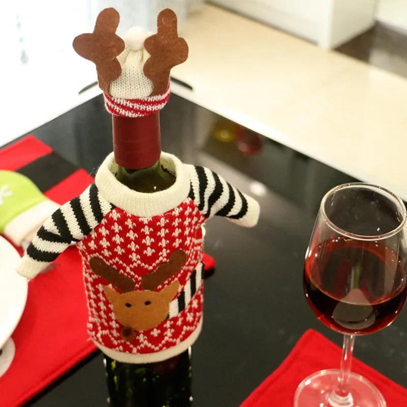 Description Picture 2 of itemChristmas Wine Bottle Cover Set Santa Claus Snowman Knitted Wool Red Wine Bottle Bags for New Year Xmas Party Dinner Table Decor