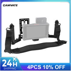 CAMVATE Director’s Monitor Cage Rig With Dual Handle Grip & Adjustable Neck Shoulder Strap & Battery Plate For On-camera Monitor