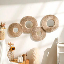 1/2/4pcs Hand Woven Wall Hanging Decorative Mirror Boho Room Decors Aesthetic Home Decoration Tapestry Bedroom Hanging Ornaments