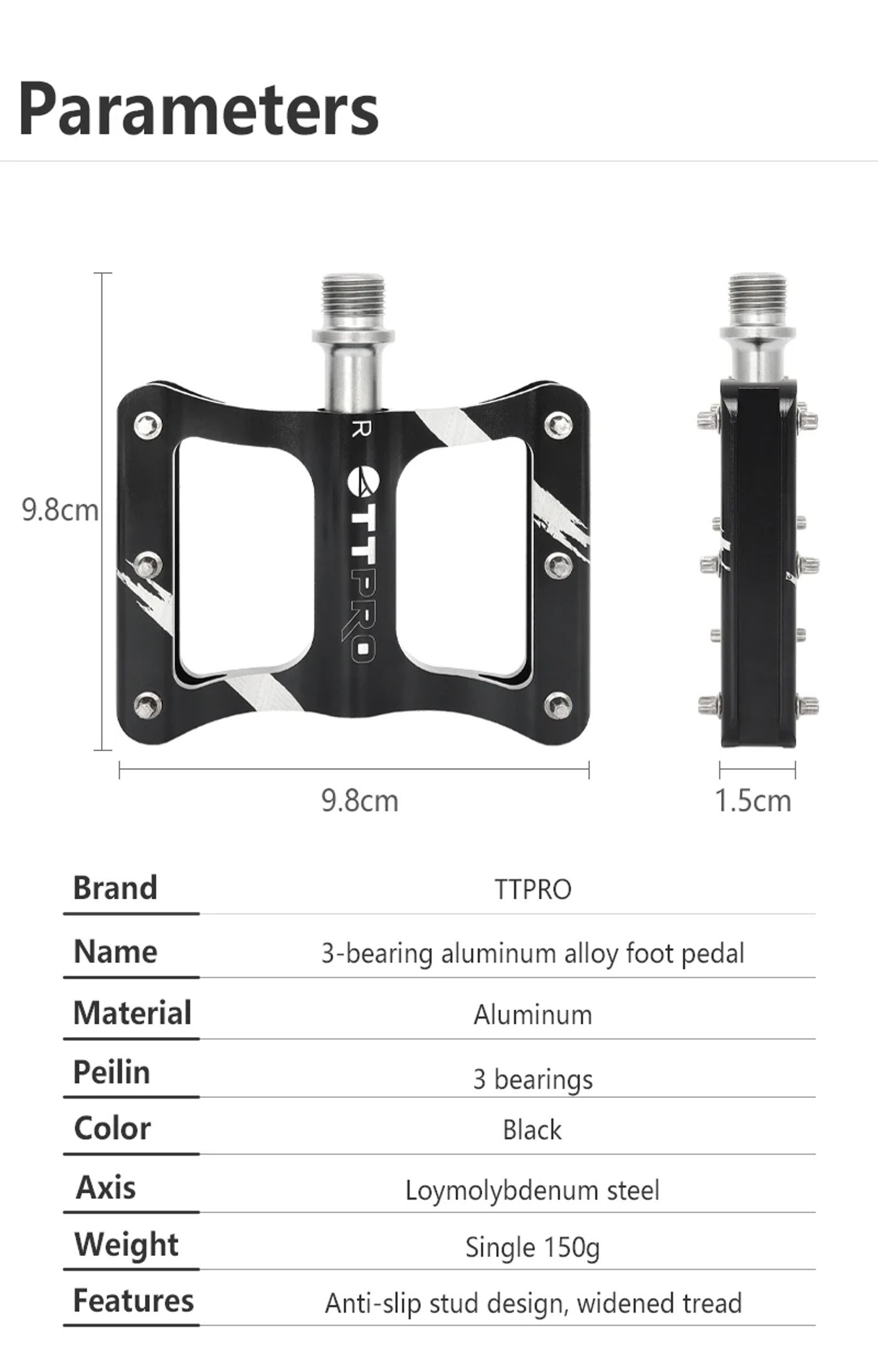 Description Picture 4 of itemTTPRO 3 Bearing Bicycle Pedal Aluminum Alloy CNC Ultralight Anti-slip Bike Pedal for MTB Road Bike Cycling Parts