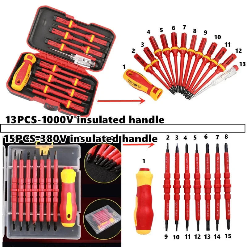 Description Picture 2 of item1PC/15PCS 380V/13PCS 1000V Changeable Insulated Screwdriver Set And Magnetic Slotted Bits Repair Tool Electrician Tools