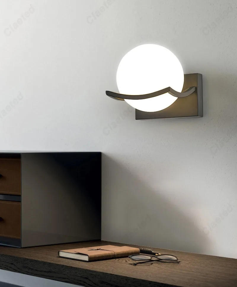 Description Picture 3 of itemSimple LED Glass Material Spherical Wall Lamp E27 Bedroom Bedside Lamp Indoor Living Room Corridor Decorative Lighting Fixture