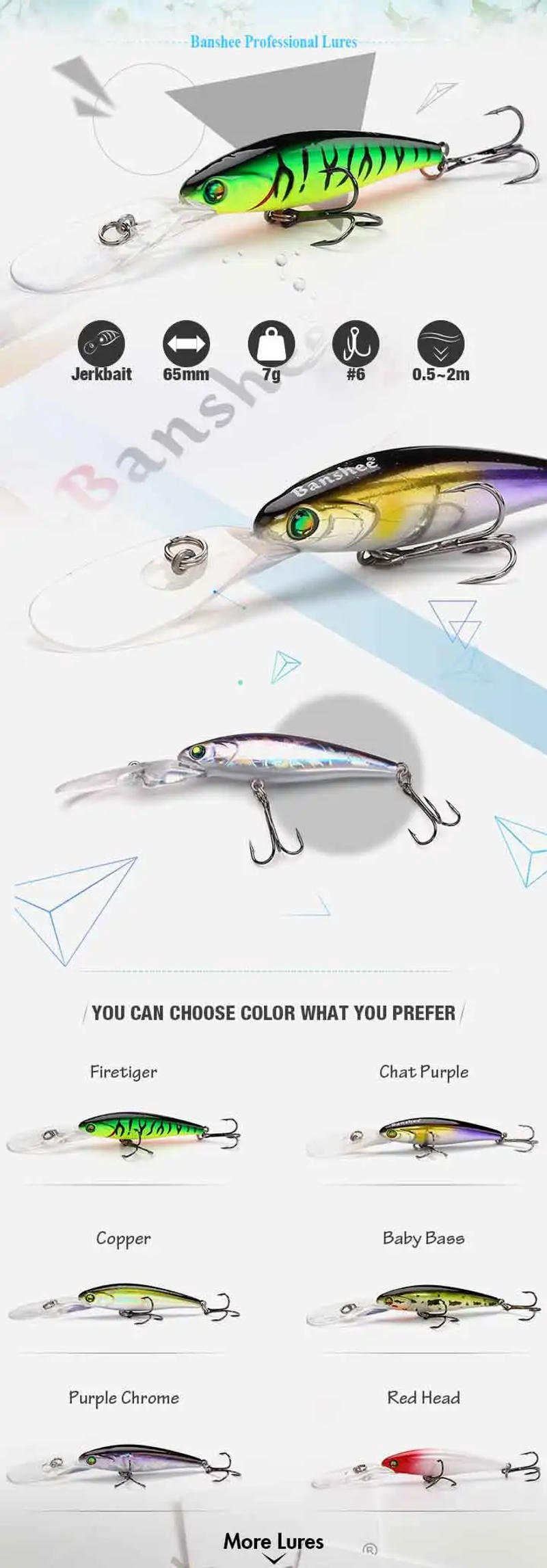 Description Picture 2 of item65mm 5.8g Jerkbait Lure Floating Deep Diving Wobblers For Pike Perch Bass Black Minnow Crankbaits Fishing Hard Bait For Trolling