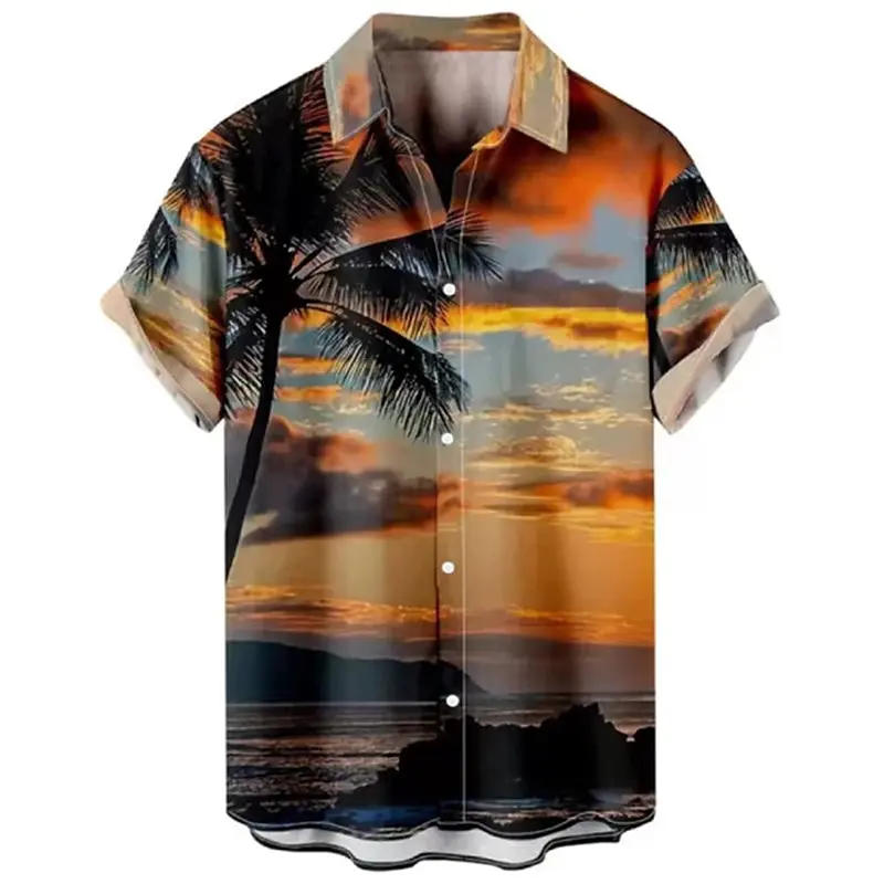 Description Picture 6 of itemHawaiian shirt, leopard print, casual men's shirt, open lapel short-sleeved top, Aloha fashionable men's shirt