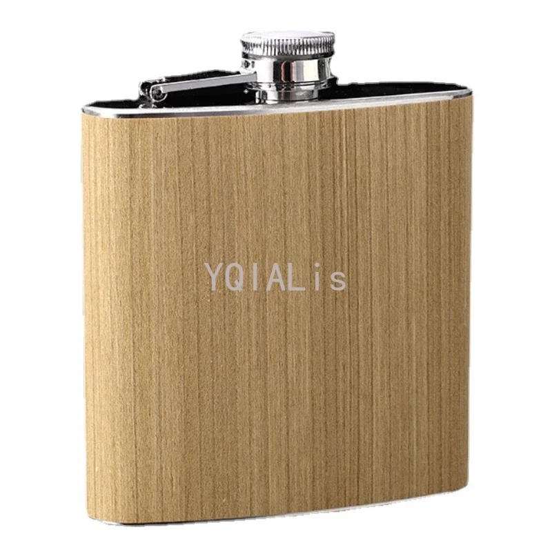 Description Picture 5 of item150-200ml Outdoor Portable Vintage Hip Flask Wood Grain Leather Whiskey Vodka Sake Shochu Bottle Gift with Design Features