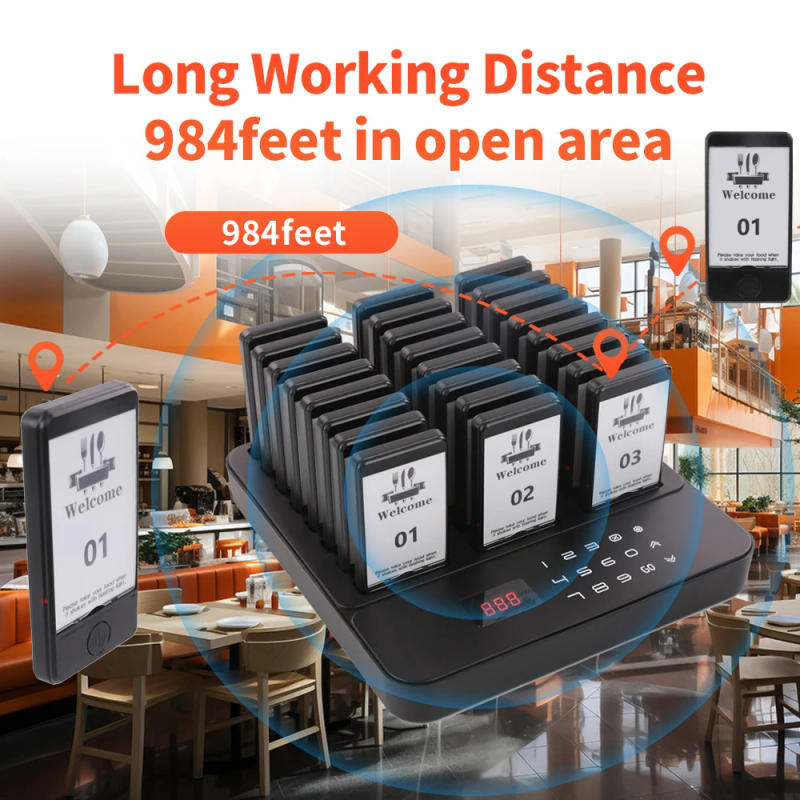 Description Picture 4 of itemWireless Restaurant Pager System Buzzer Calling System 24 Beepers Pagers For Food Truck Fast Food Court Shop Bar Cafe