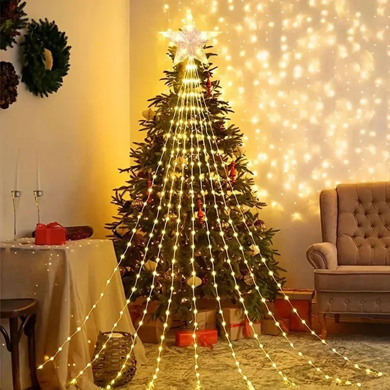 Description Picture 5 of itemChristmas Waterfall Fairy String Lights with Topper Star, Christmas Tree Decorations 2024 for Home Navidad Natal New Year 2025