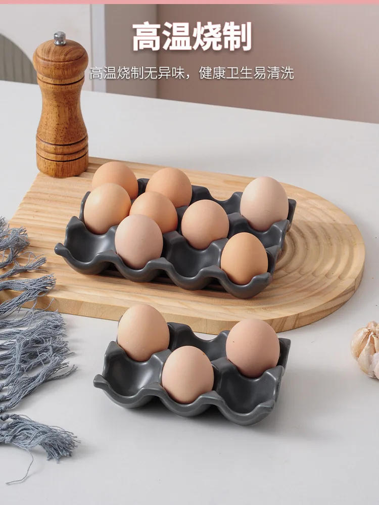 Description Picture 5 of item6 Grid/12 Grid Egg Storage Tray Ceramic Tableware Kitchen Egg Grid Refrigerator Egg Rack Household Kitchen Storage Supplies