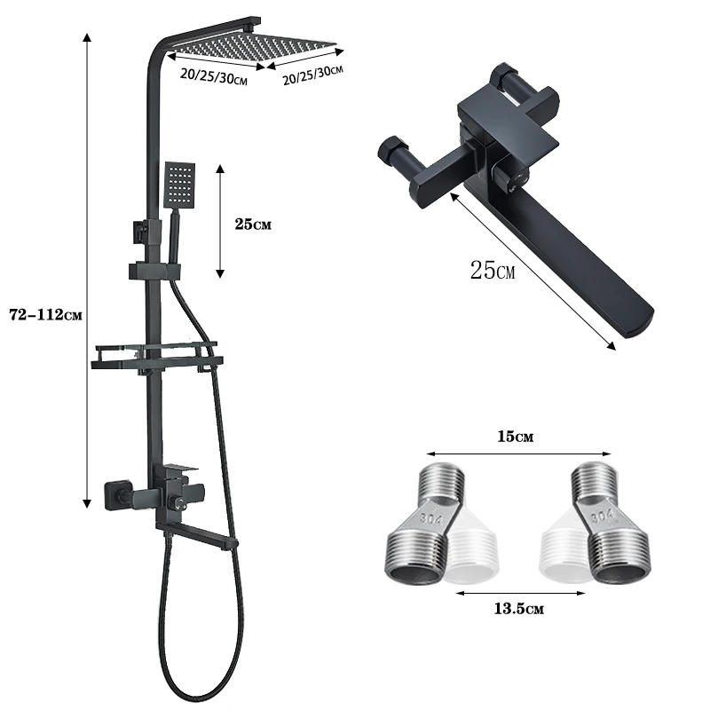 Description Picture 6 of itemBlack Bathroom Shower Faucet Set Wall Mounted Shower column 25cm Long Spout Bath Tub Taps Rainfall Shower Mixer Crane