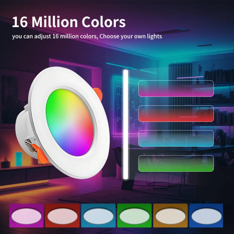 Description Picture 2 of itemTNCE Bluetooth Downlight, 10/15W LED Spots Light, Dimmable RGB Color Ceiling Lamp, Warm Cool Bulb, Smart Life APP Remote Control