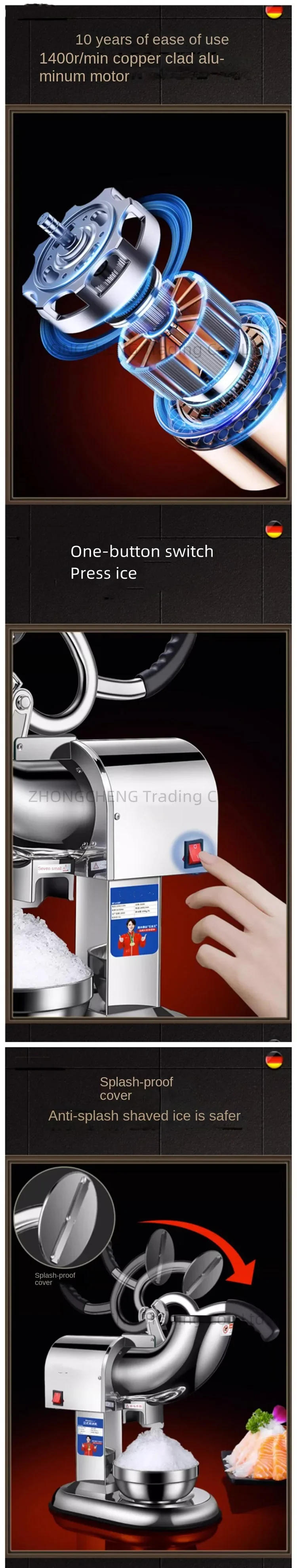 Description Picture 5 of itemElectromechanical Ice Crusher Commercial Milk Tea Shop Stalls Large Continuous Ice Machine Shaver Slush Icebreaker