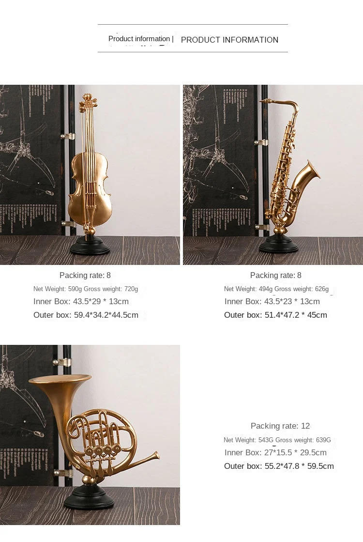 Description Picture 3 of itemEuropean Style Light Luxury Musical Instrument Ornaments Music Art Resin Crafts Violin Saxophone French Horn Decorative Articles