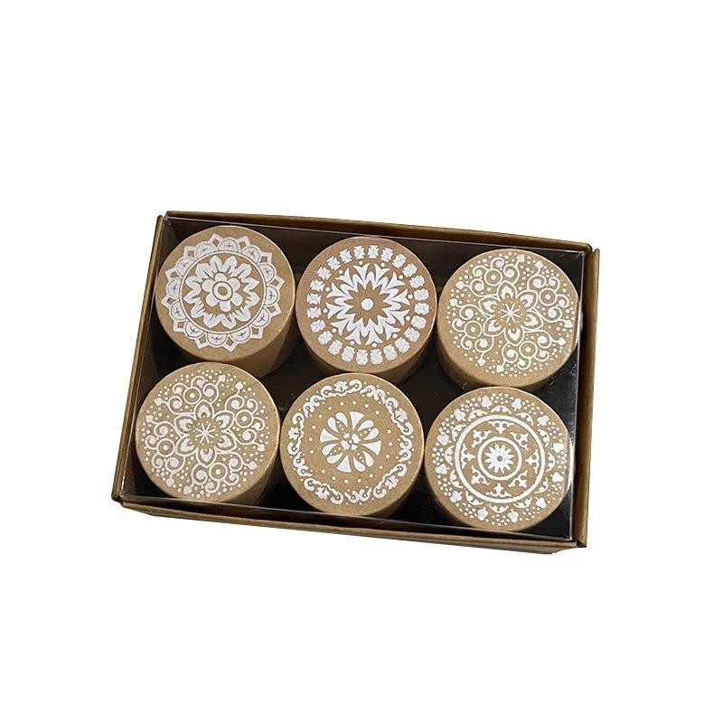 Description Picture 5 of item6pcs Wooden Round Vintage Floral Pattern Rubber Stamp Mandala  Lace Pottery Polymer Clay Scrapbook Embossing Craft DIY Tools