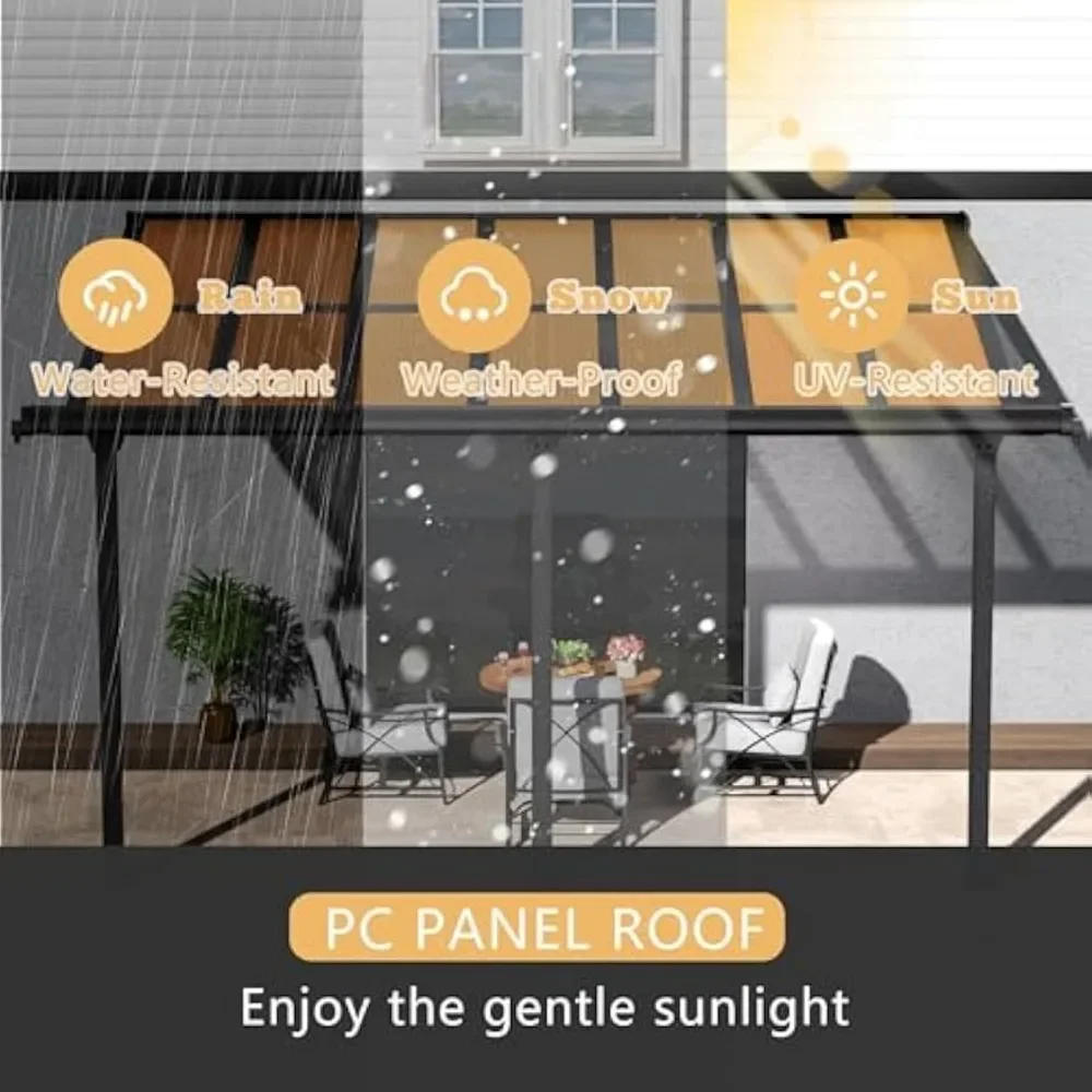 Description Picture 3 of itemAdjustable Wall-Mounted Gazebo, PC Panel Roof Outdoor Pergola with Drainage Holes & Aluminum Frame, Outdoor Patio Lean