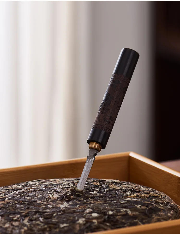 Description Picture 4 of itemStainless Steel Ebony Chinese Puer Tea Needle Cutter, Damascus Knife, 1Pc