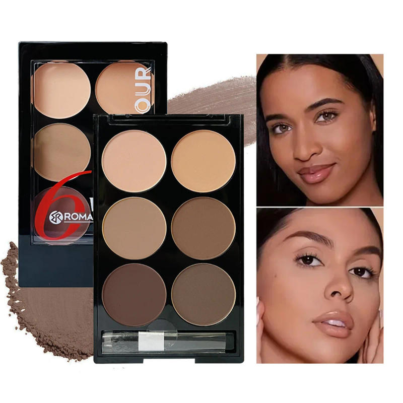 Description Picture 5 of item6 Colors Highlight Contouring Powder Palette Face Shadow Contouring Powder Makeup Palette With Brush Face Bronzer Color Correcti