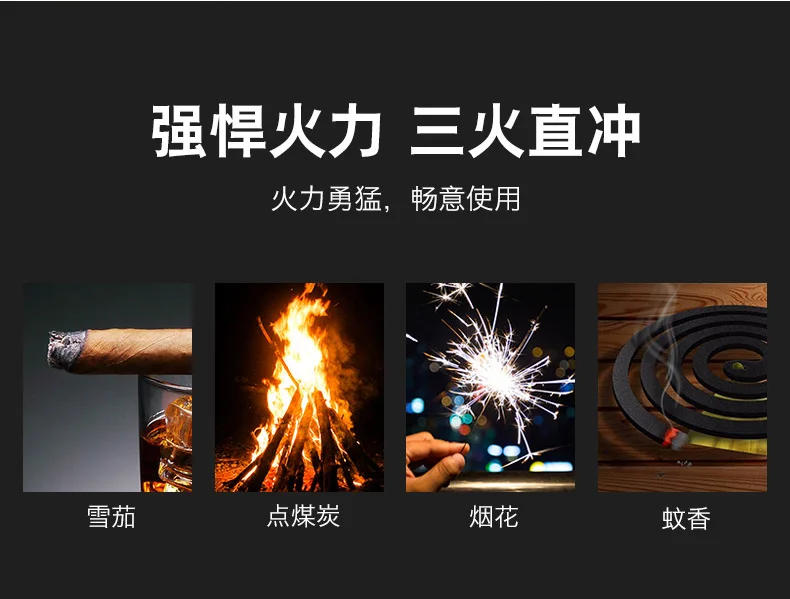 Description Picture 5 of itemMetal USB Triple Torch Transom LED Jet Cigar Lighter Three Nozzle Turbo Windproof Cigar Lighter Smoking Accessories Men‘s Gift
