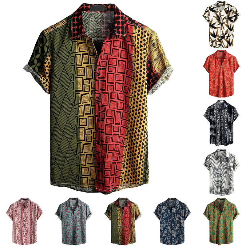 Description Picture 2 of itemBoho Geometric Pattern 3d Printed Men Shirt Man/Women Casual Fashion Short Sleeves Shirts Button Tops Oversized Unisex Clothing