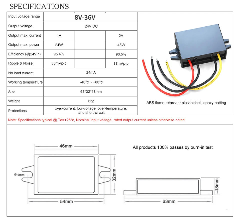 Description Picture 3 of item8-36V to 12V 24V Voltage Stabilizer Step-down/up Car Boat Power Supply Buck Boost DC DC Converter Voltage Regulator ﻿12v 3a 30V