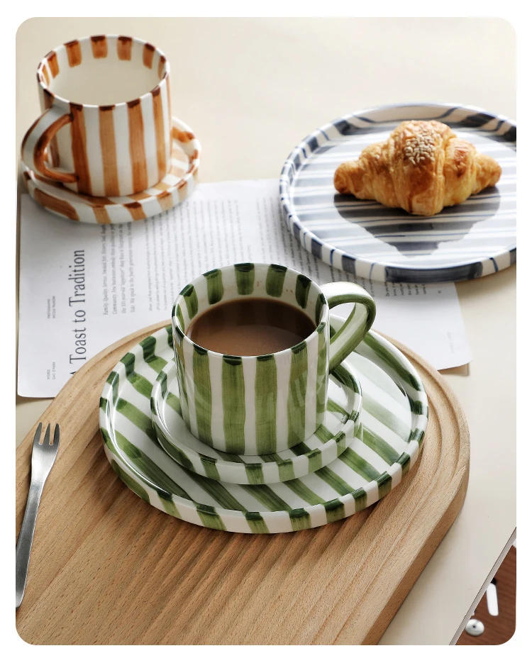Description Picture 4 of itemCeramic Coffee Mugs Creative Stripes Hand-painted Coffee Cups and Saucers Home Ceramic Milk Cups Hotel Coffee Cups Cafe Cups