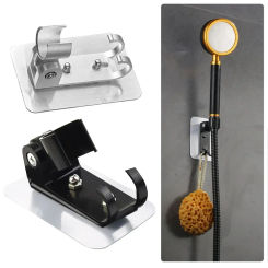Adjustable Hand Shower Holder Aluminum Punch Free Wall Mounted Shower Head Bathroom Seat Bracket For G1/2-Type Handheld Showers