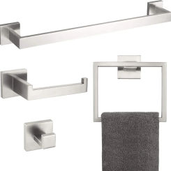 KOKOSIRI 4 Piece Bathroom Accessories Set Bath Towel Bar Roll Paper Holder Single Robe Hook Stainless Steel Wall Mounted
