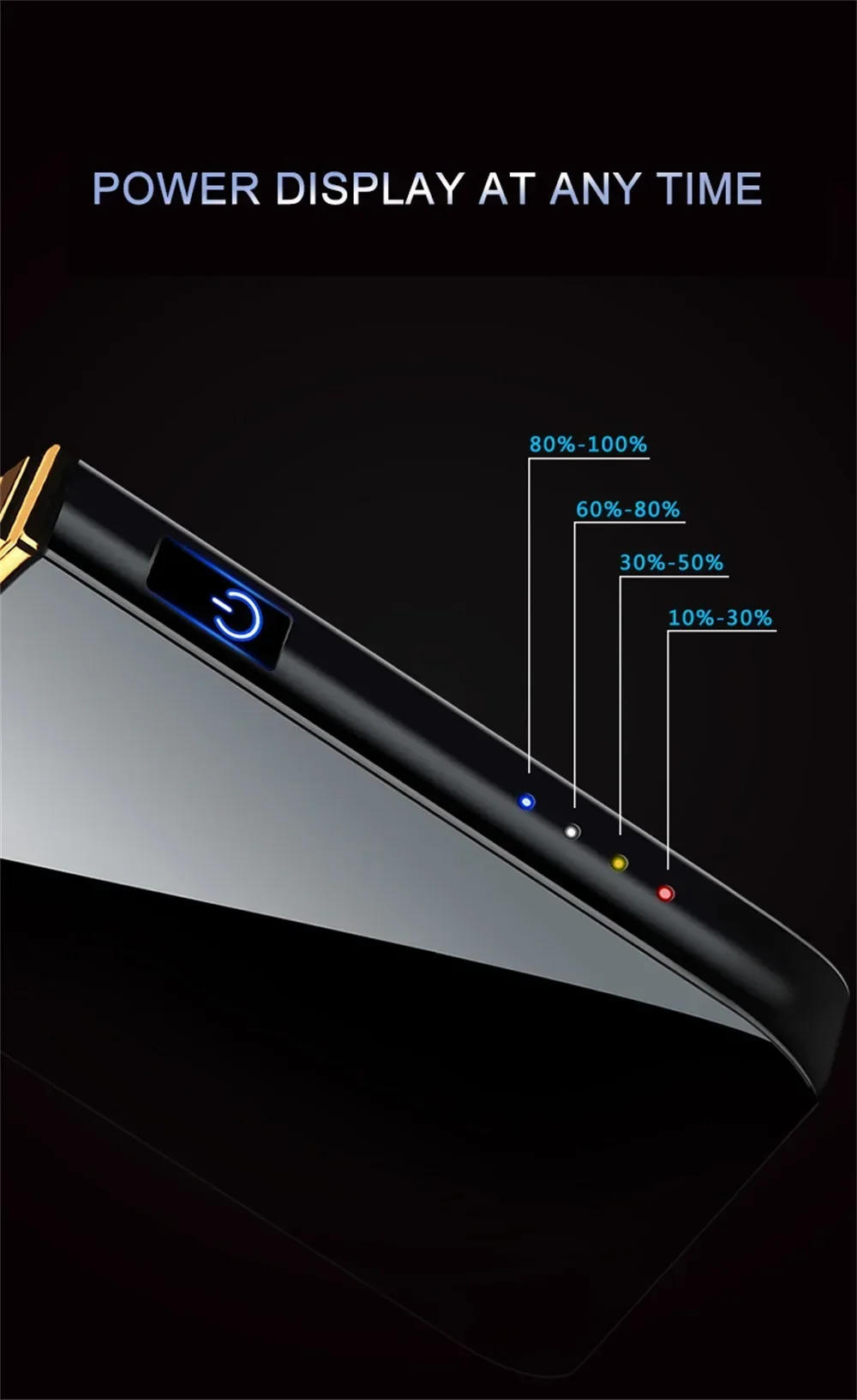 Description Picture 4 of item2025 Electric Windproof Metal Lighter Double Arc Flameless Plasma Rechargeable USB Lighter LED Power Display Touch Lighters Gift