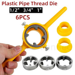 6PCS Plastic Pipe Thread Die Kit 1/2" 3/4" 1" 60° Taper Pipe Plumbing Thread Tools Water Pipe Die Tap Wrench Set PVC/NPT Manual