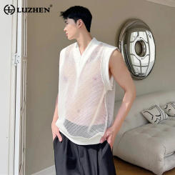 LUZHEN 2024 Summer Perspective Design Mesh Tank Tops Men's Casual Trendy Original High Street Sleeveless Vests T Shirts LZ2636