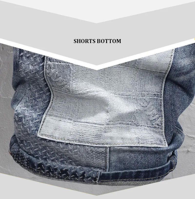 Description Picture 6 of itemSummer Fashion Vintage Men Jeans Retro Washed Blue Stretch Slim Fit Ripped Short Jeans Patched Designer Hip Hop Denim Shorts Men