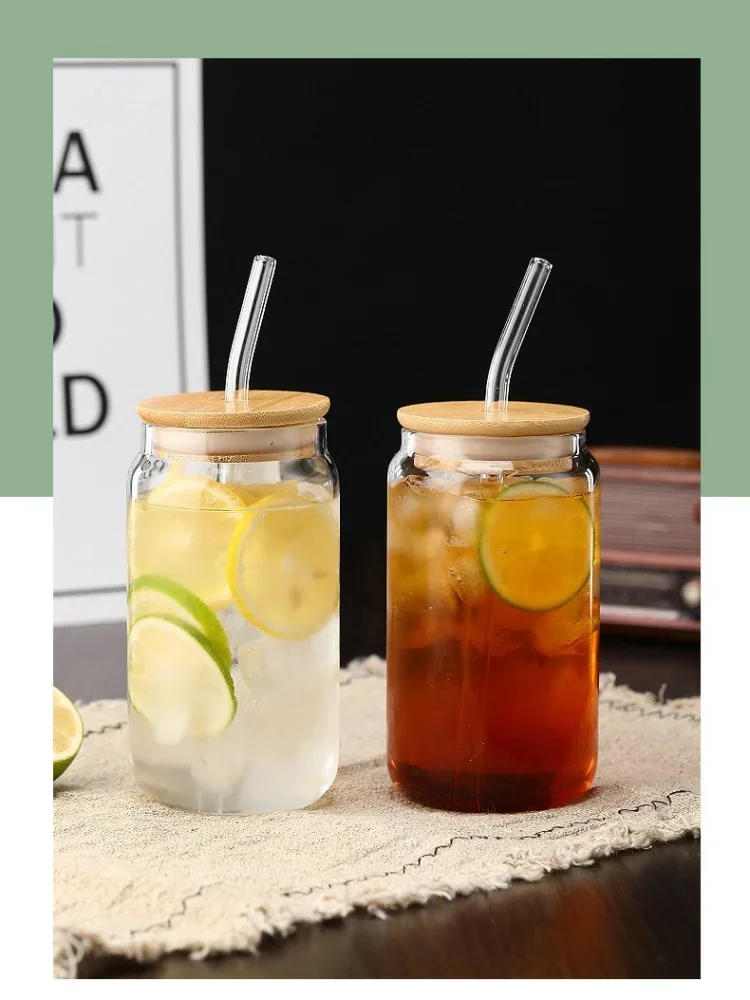 Description Picture 4 of item450/550mlGlass Cup with Lid and Straw Bubble Tea Cup Juice Glass Beer Can Milk Mocha Cup Breakfast Mug Drinkware Transparent