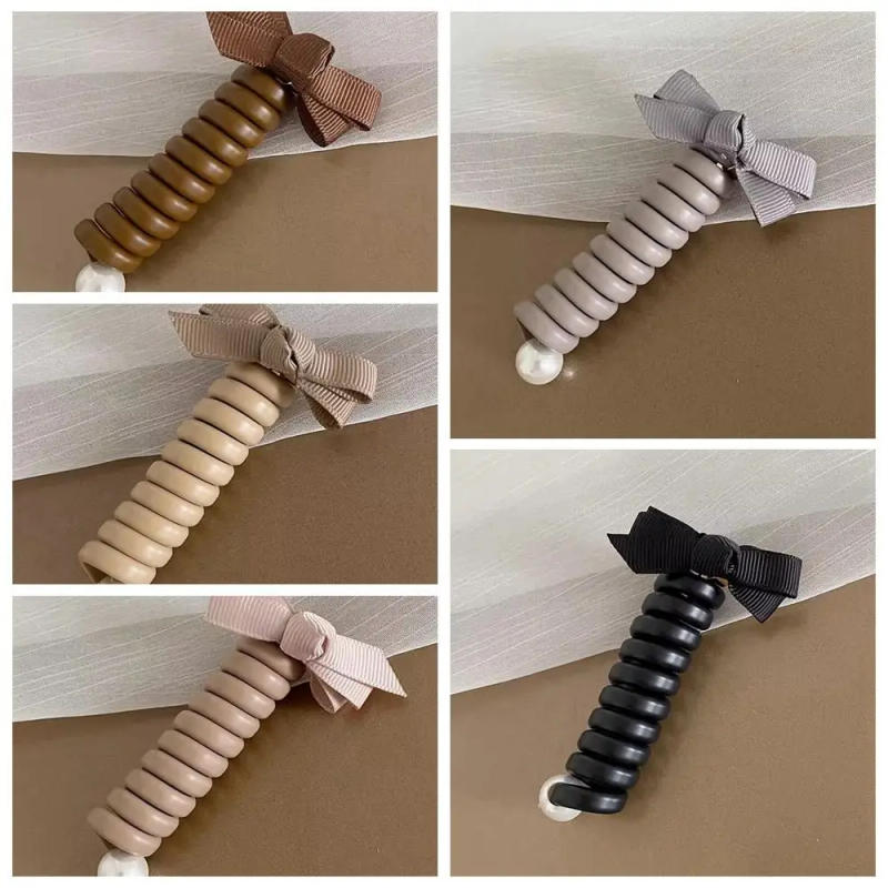 Description Picture 6 of itemPearl Telephone Line Hair Ring Hair Band Korean Style Bow Hair Rope High Ponytail Holder Bowknot Elastic Rubber Female/Girls