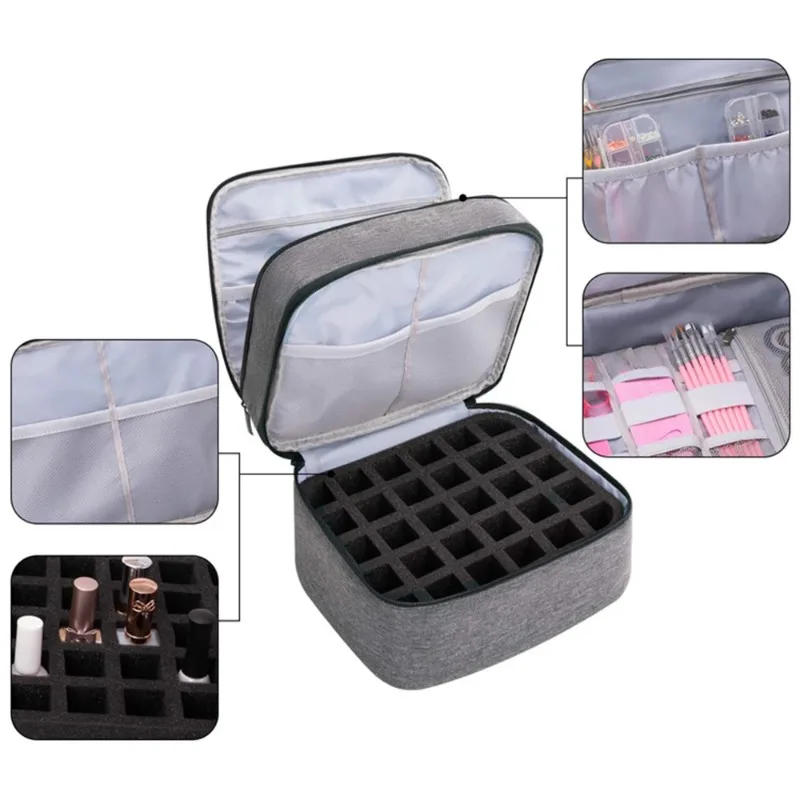 Description Picture 5 of itemNail Polish Storage Bag Essential Oil Bag Portable Cosmetic Nail Care Kit Nail Care Tool Storage Box Double Layer 30 Compartment