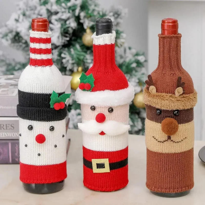 Description Picture 4 of itemFlannel Wine Bottle Bag Dinner Table Decorations Champagne Cover Kitchen Supplies Bottle Cover Bag for Xmas Home Christmas Props