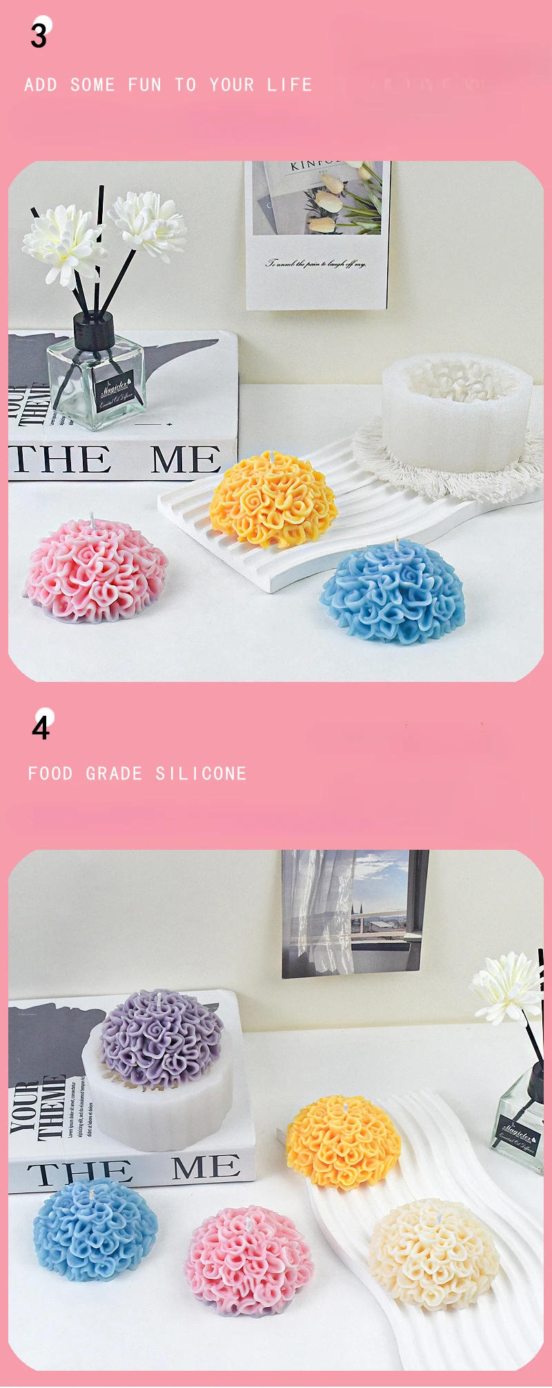 Description Picture 4 of itemChrysanthemum Silicone Mold DIY Gypsum Aromatherapy Candle Mold for Day of The Dead Marigold Ornament Home Decoration