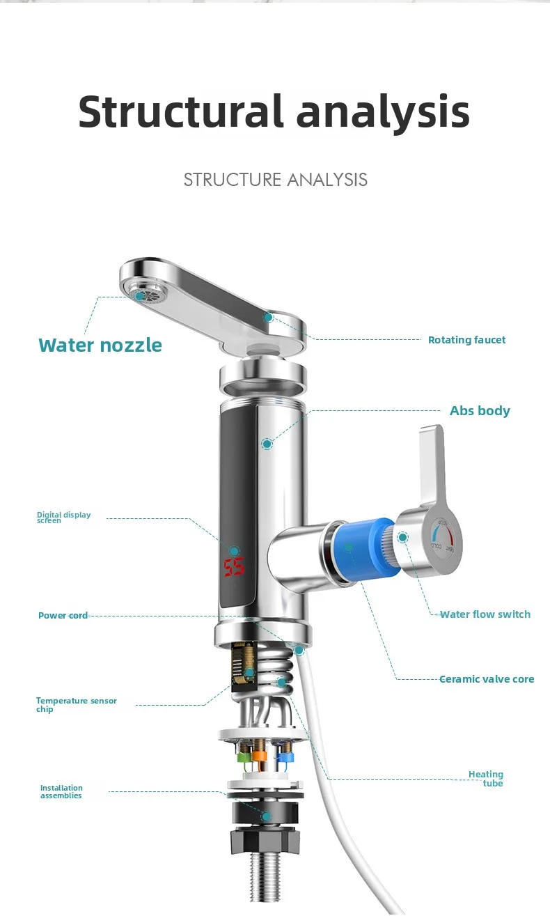Description Picture 6 of item3000W 220V Electric Kitchen Water Heater 360Â° Heater Cold Heating Faucet Stainless Steel Tap Bathroom Instant Heater Faucet